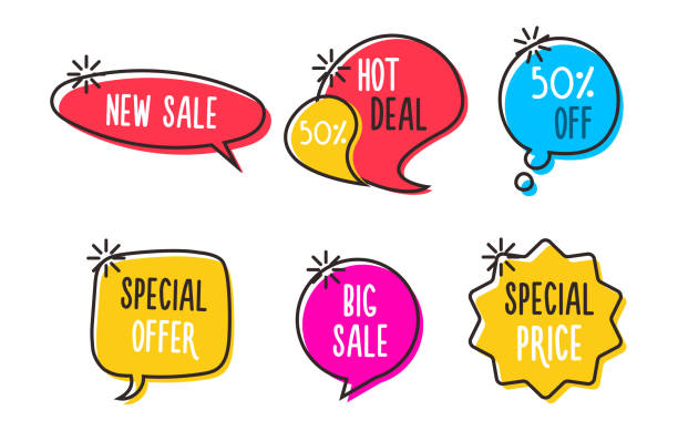 Vector sale labels, tags, speech bubbles, banners, logos, icons. Hand drawn doodle vector design Editable design. Feel free to change for your own text or colors discount store illustrations stock illustrations