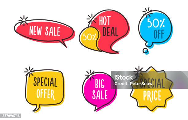 Vector Sale Labels Tags Speech Bubbles Banners Logos Icons Hand Drawn Doodle Vector Design Stock Illustration - Download Image Now