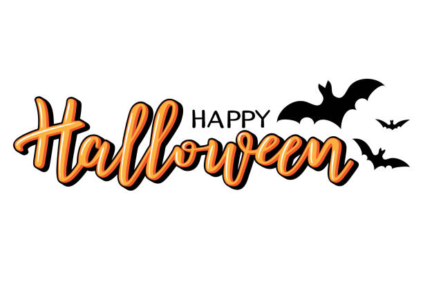 Halloween vector lettering. Holiday calligraphy with bats. Halloween vector lettering. Holiday calligraphy with bats for banner, poster, greeting card, party invitation. happy halloween banner stock illustrations