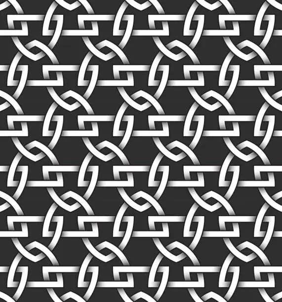 Vector illustration of Monochrome seamless pattern of shields shaped twisted bands. Abstract repeatable background.