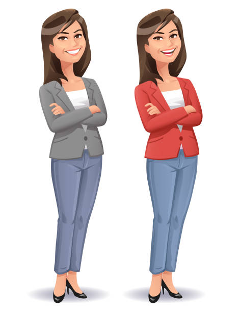 ilustrações de stock, clip art, desenhos animados e ícones de young woman- business casual - white background laughing beautiful women