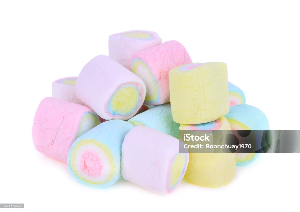 colorful of marshmallow isolated on white background Backgrounds Stock Photo