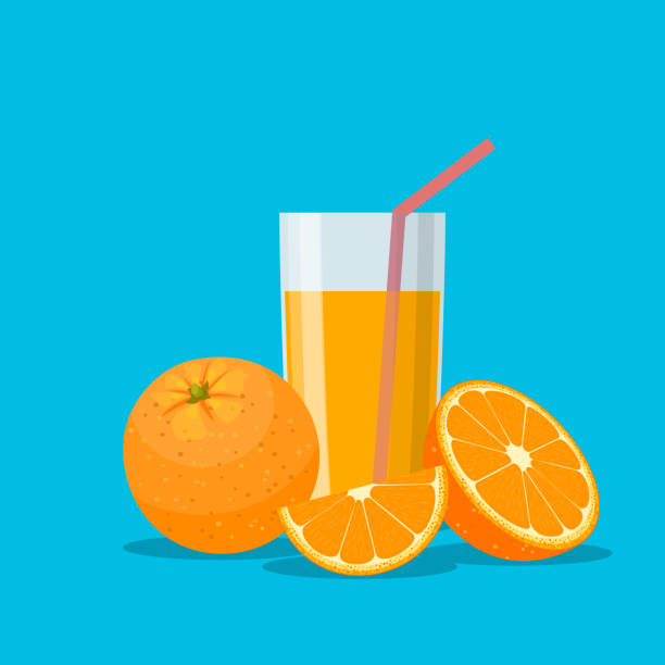 ilustraciones, imágenes clip art, dibujos animados e iconos de stock de jugo de naranja en un vaso. vitaminas para la salud - zumo de naranja