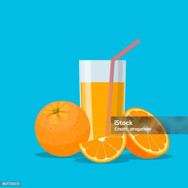 Orange Juice In A Glass Vitamins For Health Stock Illustration - Download Image Now - Orange Juice, Juice - Drink, Orange - Fruit