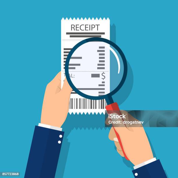 Man Holding Receipt Stock Illustration - Download Image Now - Expense, Magnifying Glass, Hand