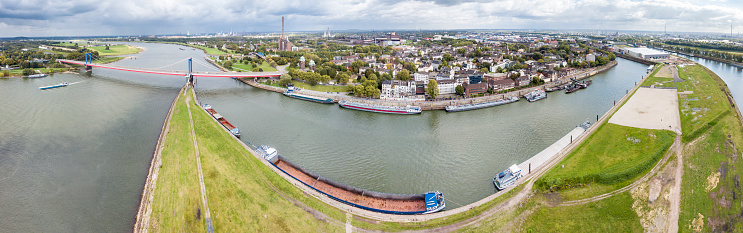 DUISBURG / GERMANY - OCTOBER 03 2017 : The Friedrich-Ebert Bridge over the river Rhine is connecting Ruhrort and Homberg