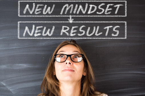 New Mindset New Results concept on blackboard