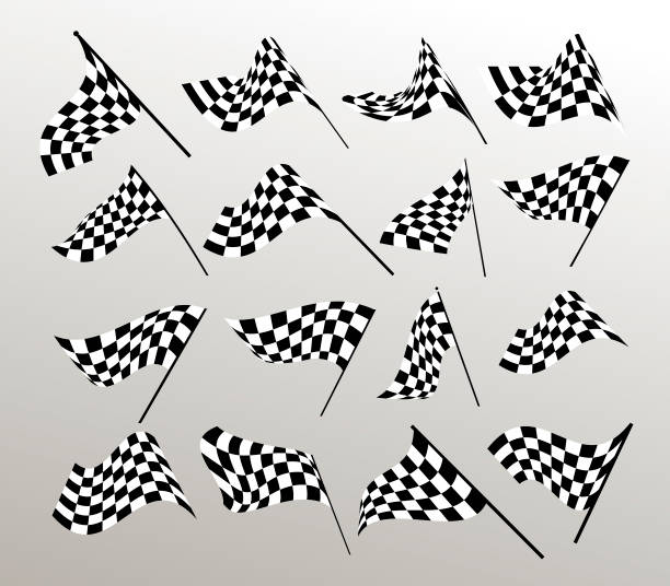 ilustrações, clipart, desenhos animados e ícones de começando e terminando com bandeiras. auto-moto de corrida. bandeira quadriculada. conjunto de vetores. - checkered flag flag auto racing starting line