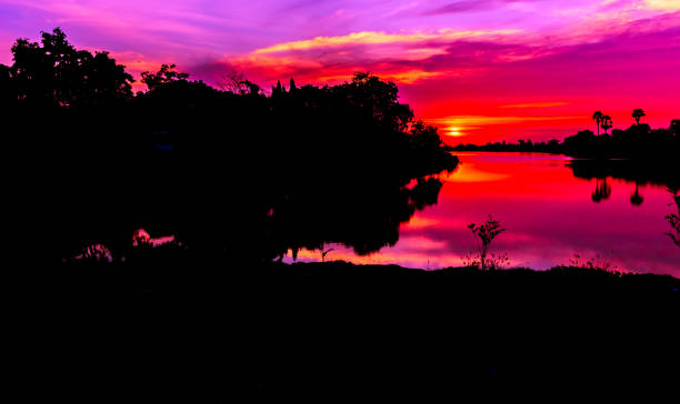 istock Beautiful sunset behind the pond. 857725664