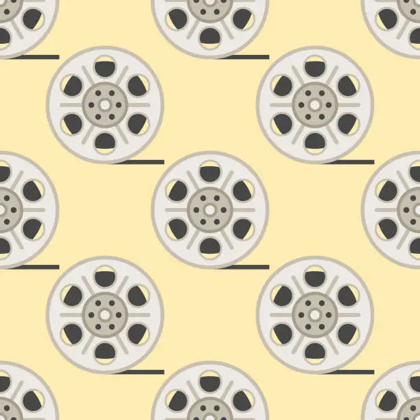 Vector illustration of Film cinema technology seamless pattern vector twisted movie strip with round box roll illustration