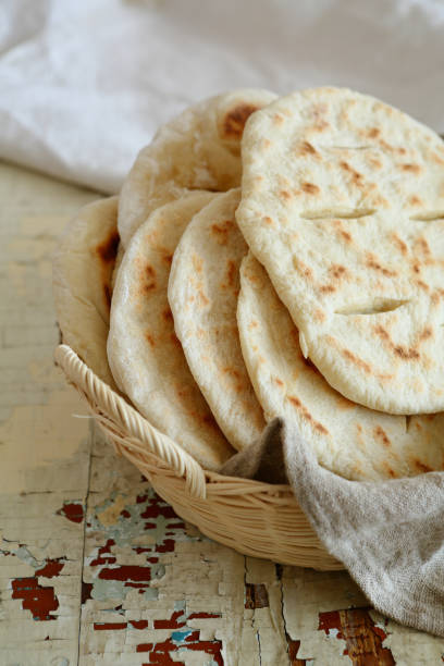 istock Fresh pita bread in basket, food closeup 857734048