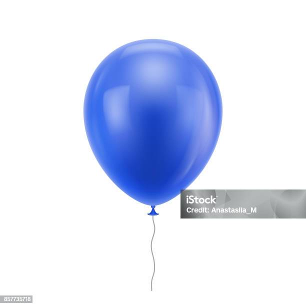 Синий Реалистичный Воздушный Шар — стоковая векторная графика и другие изображения на тему Воздушный шарик - Воздушный шарик, Воздушный шар, Синий