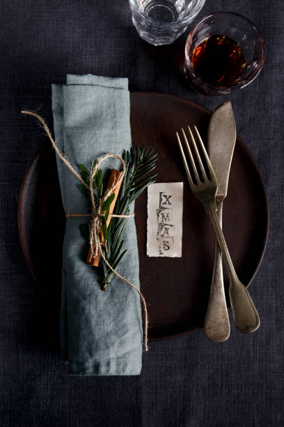 istock Top view of table set for Christmas 857739802