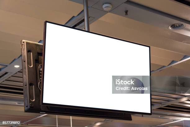 Blank Ad Space Screen Hanging From The Ceiling Close Up Stock Photo - Download Image Now