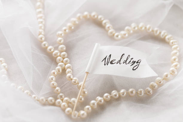 istock Wedding decoration with veil and pearls 857741614