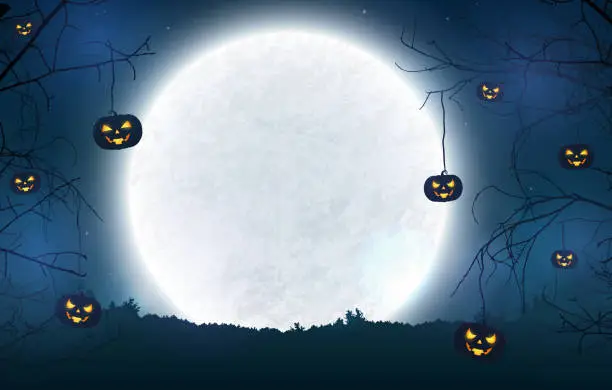 Vector illustration of Spooky night background for Halloween banner.