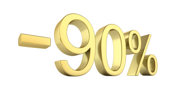 Gold text 90 percent off on white background without shadow 3D render