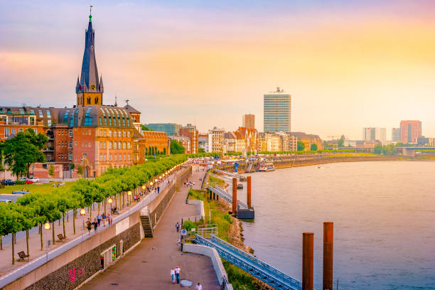 istock View at the city skyline central Dusseldorf from the rhine river, Dusselfdorf Germany 857751672