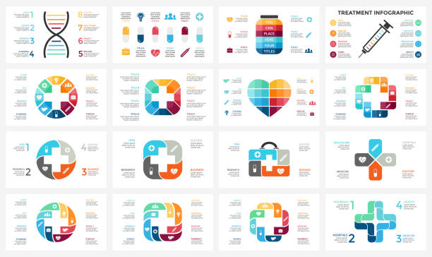vector plus infografik, medizinischen diagramm, gesundheitswesen graph, krankenhaus präsentation, notfall diagramm. medizin-arzt-logo. medikamentöse behandlung pillen. dna-wissenschaft. konzept mit 4, 8 möglichkeiten, teile, schritte, prozesse - plus zeichen grafiken stock-grafiken, -clipart, -cartoons und -symbole