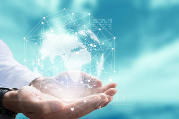 istock Businessman holding in hand with global connection concept. 857755986
