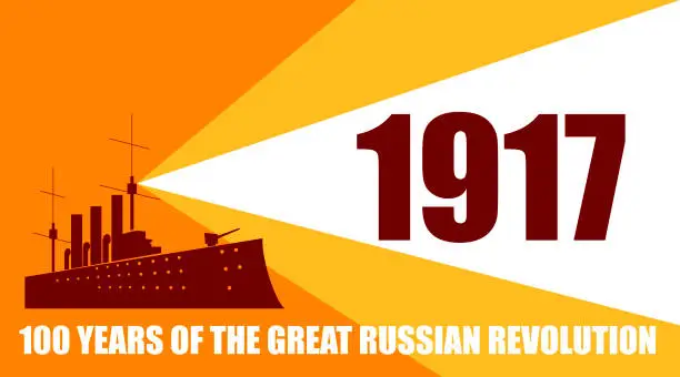 Vector illustration of The Great Russian Revolution. 100 years