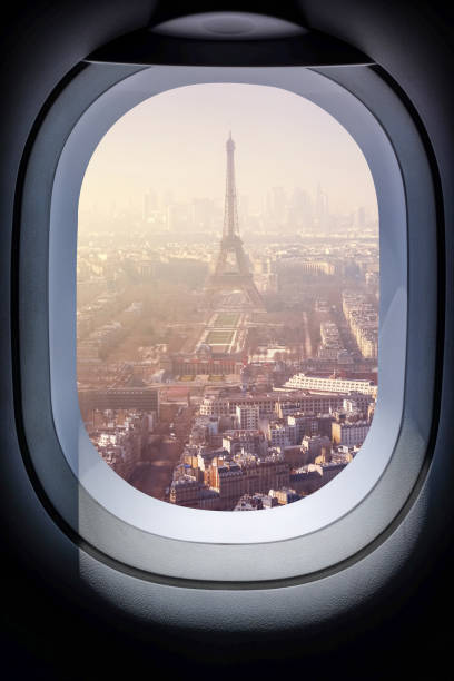 istock Beautiful paris cityscape from aircraft window 857756450