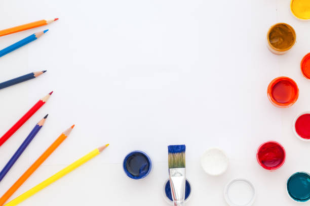 istock paints, pencils, brush on a white background 857759270