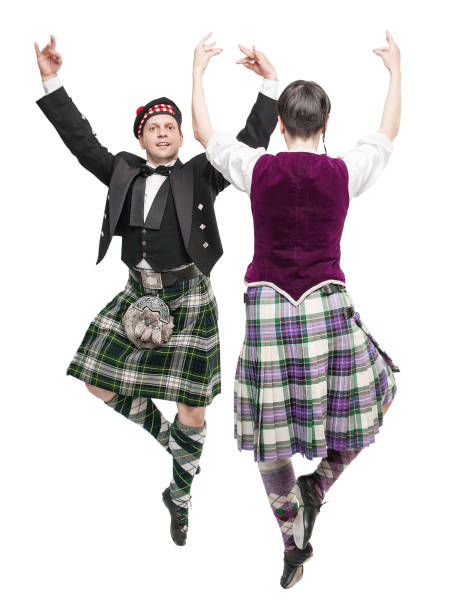 istock The pair woman and man dancing Scottish dance 857760376
