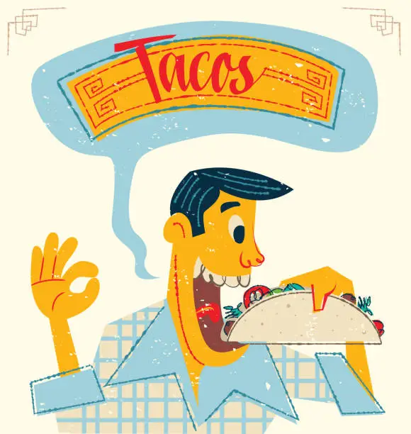 Vector illustration of Man eating Tacos