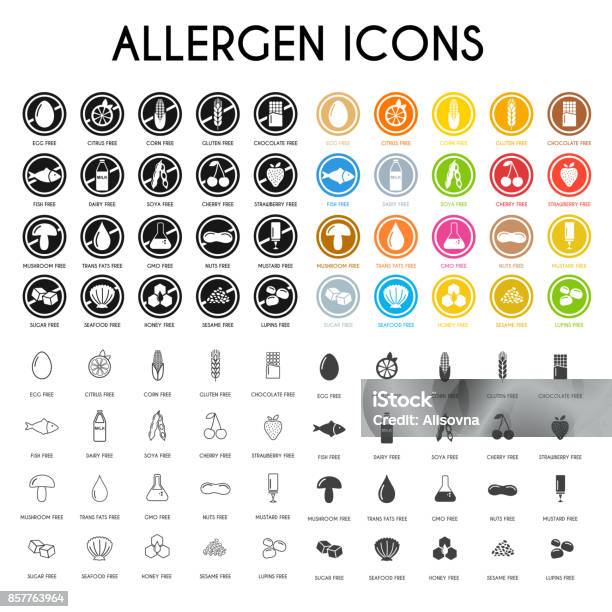 Allergen Icons Stock Illustration - Download Image Now - Allergy, Icon Symbol, Food