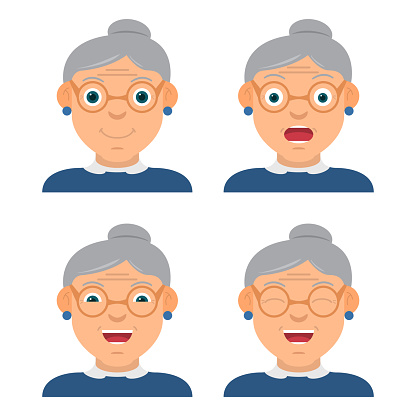 The smile, surprised, kind, cheerful woman.Face icons.In flat style vector.
