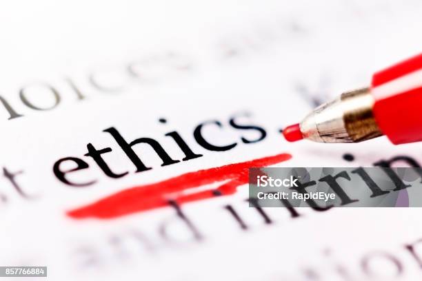 Felttip Pen Underlines Word Ethics In Document Stock Photo - Download Image Now - Morality, Studying, Concepts