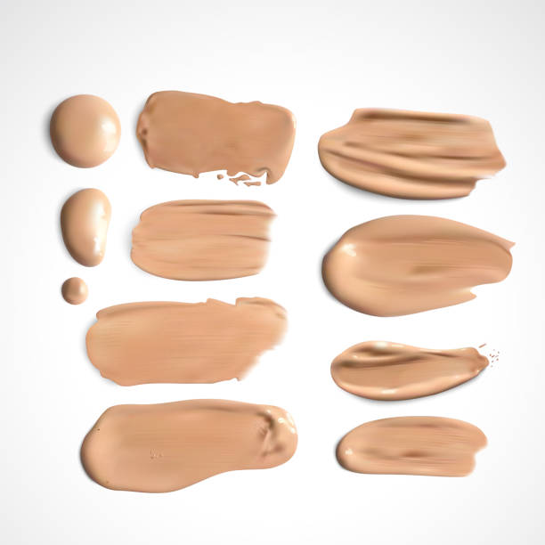 Cosmetic concealer smear strokes, tone cream smudged Vector Cosmetic concealer smear strokes isolated on white background, tone cream smudged Vector. liquid foundation face stock illustrations