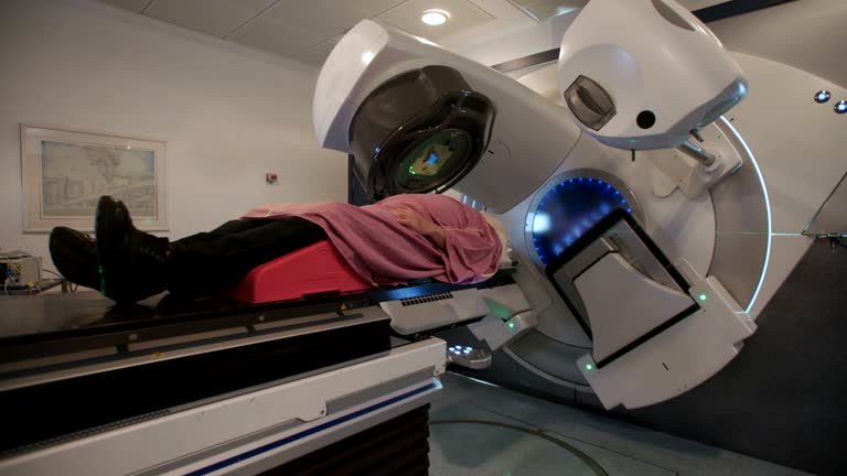 Patient getting Radiation Therapy Treatment in a radiotherapy room