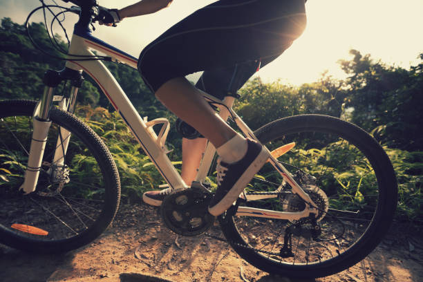 istock woman cyclist cycling on summer forest trail 857775074