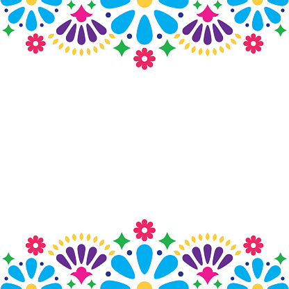 Folk art pattern decor inspired by traditional art form Mexico on white background