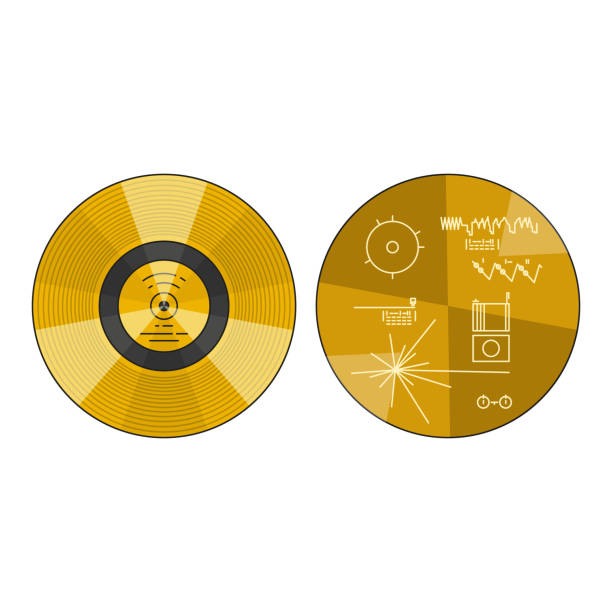 Space theme illustration Vector illustration of the voyager golden record with explanation on white background. Space and solar system topic. voyager stock illustrations