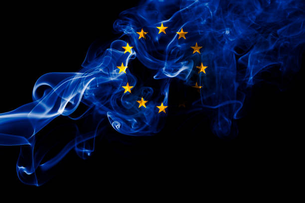 istock Eu smoke flag, european union 857785876