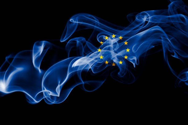 istock Eu smoke flag, european union 857785922