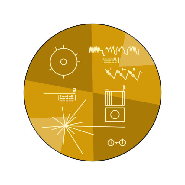 Space theme illustration Vector illustration of the voyager golden record with explanation on white background. Space and solar system topic. voyager stock illustrations