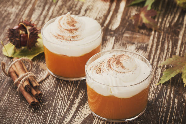 istock Dessert of pumpkin mousse with whipped cream 857789536