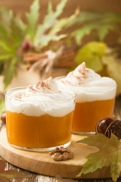 istock Dessert of pumpkin mousse with whipped cream 857789642