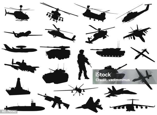 Militärische Silhouetten Stock Vektor Art und mehr Bilder von Militär - Militär, Panzer, Hubschrauber