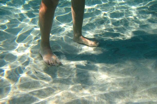 istock Woman Feet Walking Under The Sea 857795290
