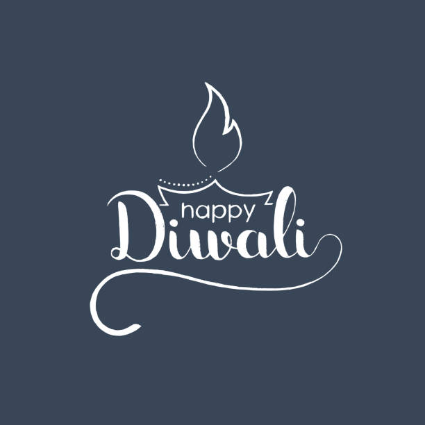 ilustrações de stock, clip art, desenhos animados e ícones de happy diwali handwritten lettering with indian diya oil lamp - oil lantern