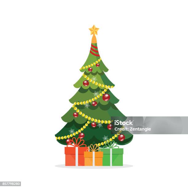 Sapin De Noël Avec Des Cadeaux Vecteurs libres de droits et plus d'images vectorielles de Sapin de Noël - Sapin de Noël, Noël, Cadeau