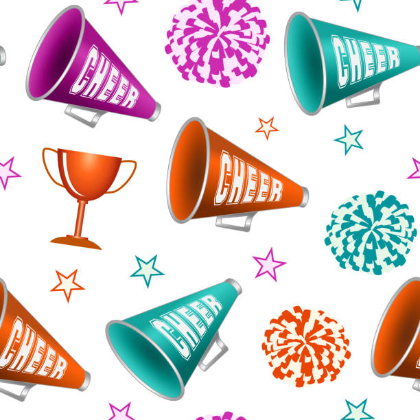 Cheerleading. Seamless pattern Cheerleading. Seamless pattern with pompoms, cup, stars and megaphones. Vector illustration optimism background stock illustrations