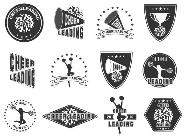 zestaw etykiet, logo dla cheerleading - cheerleader stock illustrations