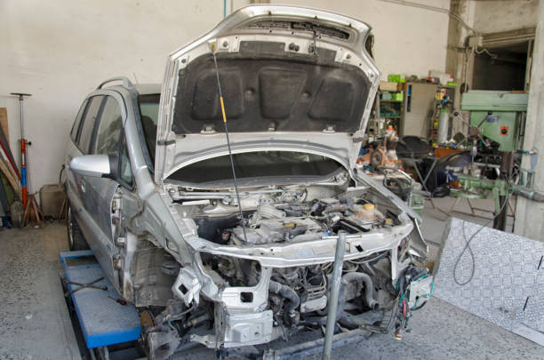 istock The deformed chassis of a incidented car 857802192