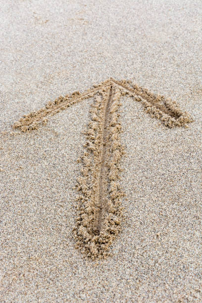 istock An arrow drawn in the sand from above 857802436